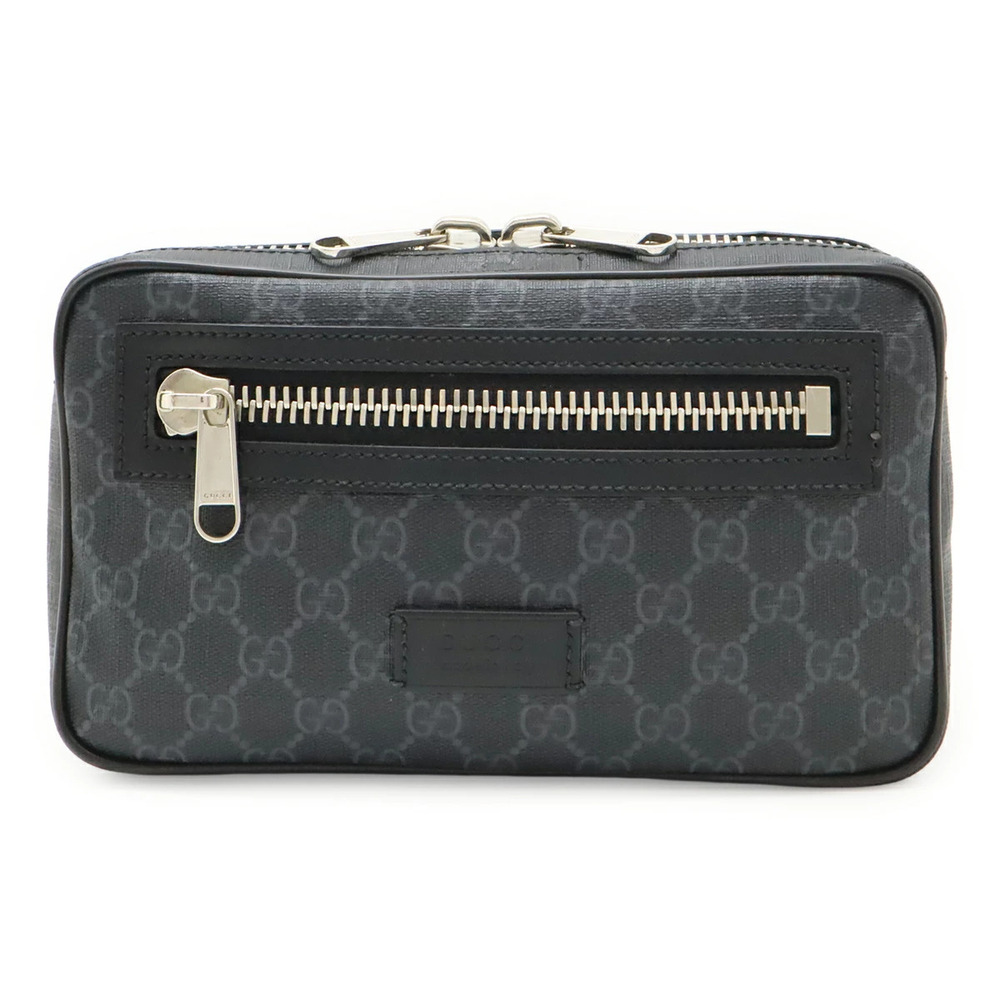 Gucci GG Supreme Web Waist Bag Body Belt Leather Black Dark Gray